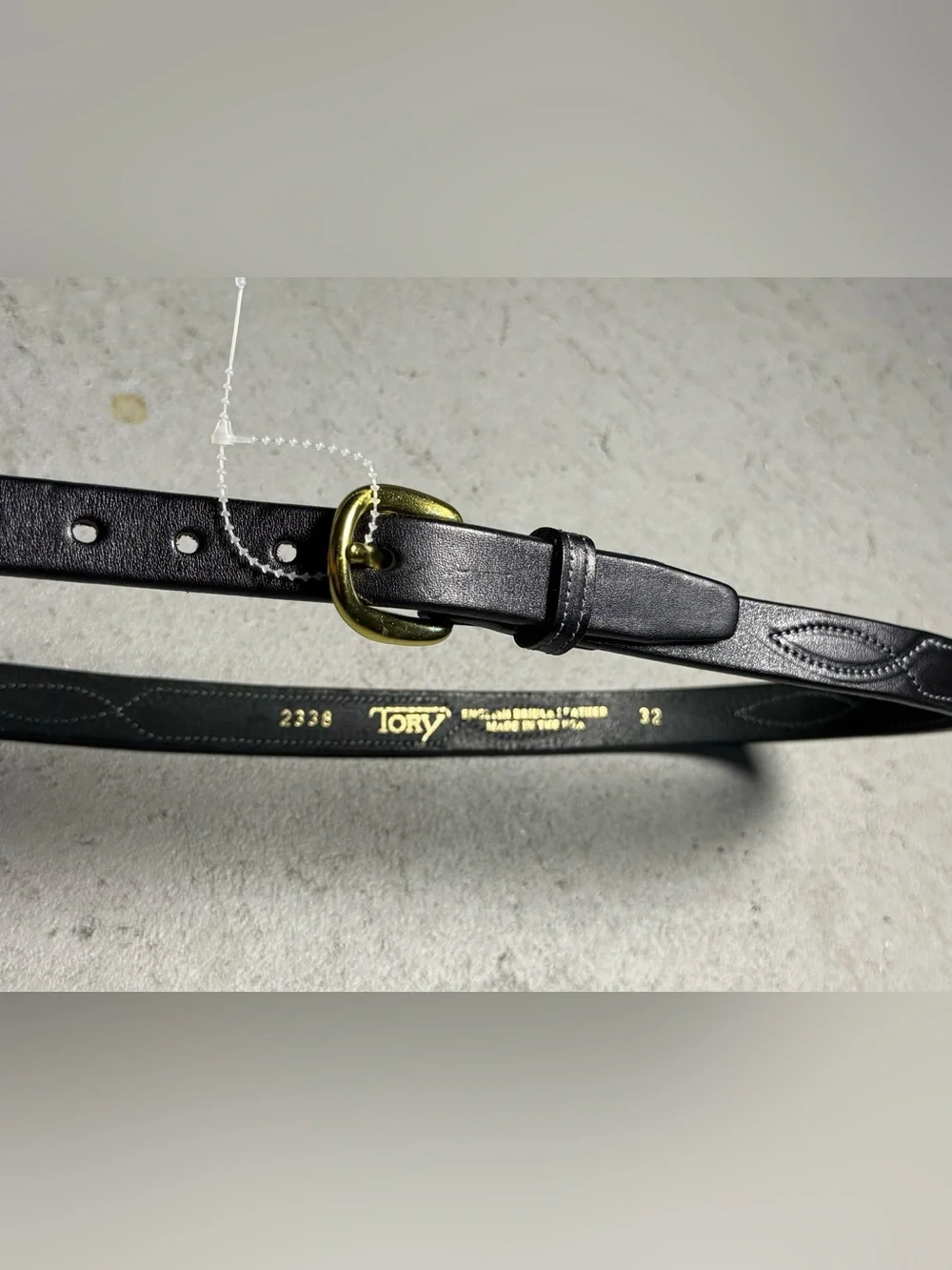 Tory leather stitched equestrian bridle belt black brass buckle size 32